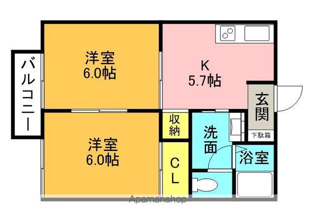 フレグランスK B棟(2K/2階)の間取り写真