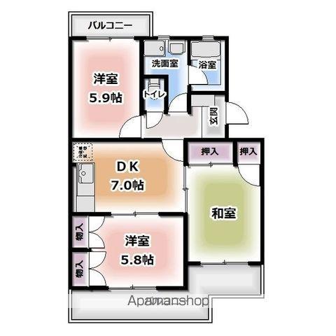 エクレール瀬名(3DK/2階)の間取り写真