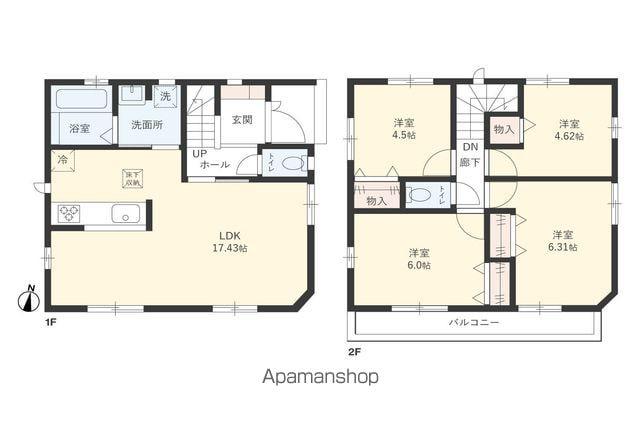 千代田・常磐緩行線 金町駅 バス乗車時間:15分 ふれあいの家バス停で下車 徒歩4分 2階建 築1年(4LDK)の間取り写真