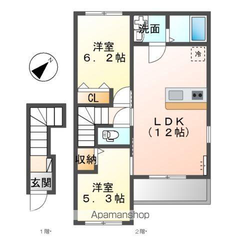 アヴィオン(2LDK/2階)の間取り写真