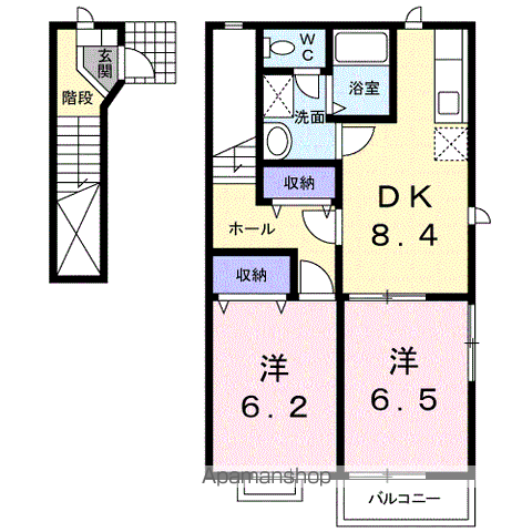 エントピア名和北C(2DK/2階)の間取り写真