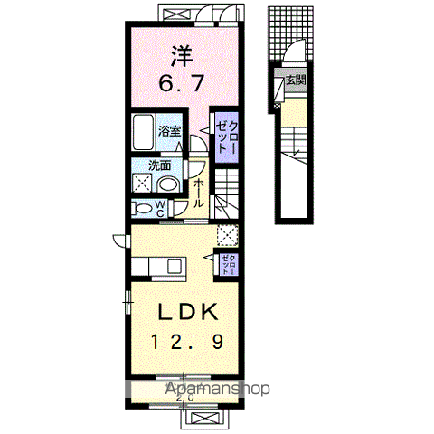 スイセンⅡ(1LDK/2階)の間取り写真