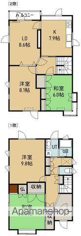 函館市電本線湯川線 五稜郭公園前駅 徒歩3分 2階建 築42年(4LDK)の間取り写真
