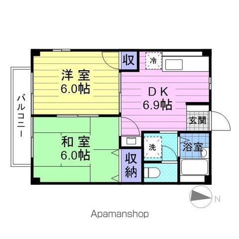 コーポさざんか2(2DK/2階)の間取り写真
