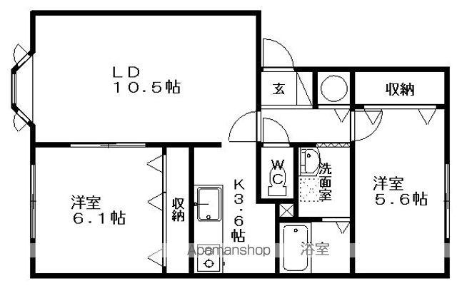 ヴィラ円山1(2LDK/2階)の間取り写真
