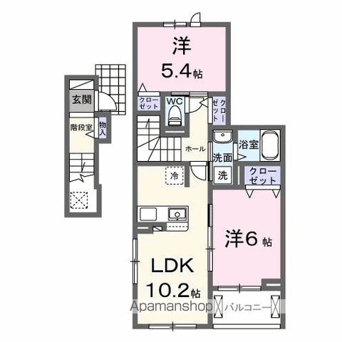 イーストフィールドⅠ(2LDK/2階)の間取り写真