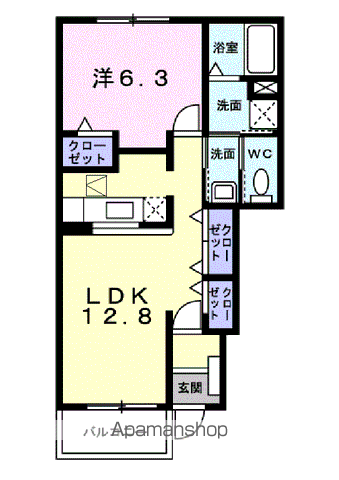 レインボー宝積(1LDK/1階)の間取り写真