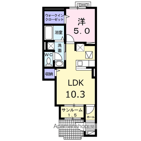 信越本線 越後石山駅 徒歩14分 2階建 新築(1LDK/1階)の間取り写真