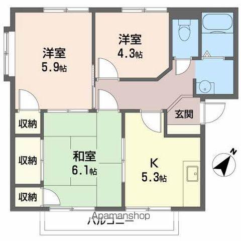 コートハウスコスモスA(3K/2階)の間取り写真