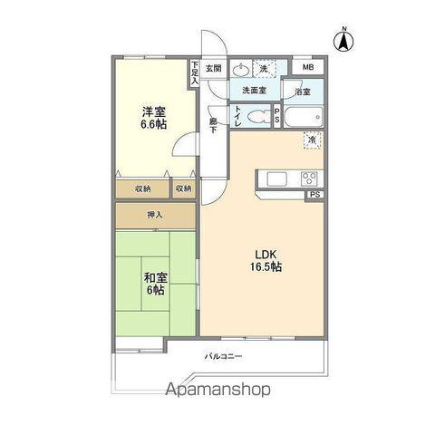 五反山ヒルズ(2LDK/2階)の間取り写真