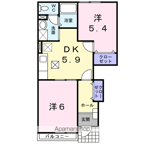 サンライズ葛岡(2DK/1階)の間取り写真