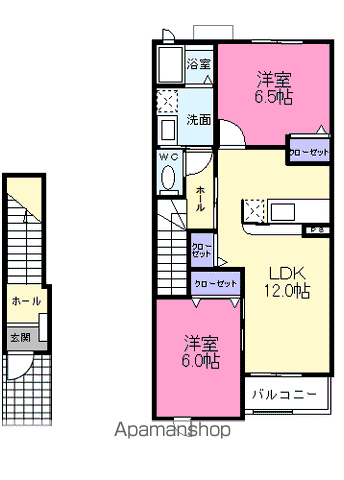 仙石線 仙台駅 バス乗車時間:20分 上飯田3丁目バス停で下車 徒歩4分 2階建 築20年(2LDK/2階)の間取り写真