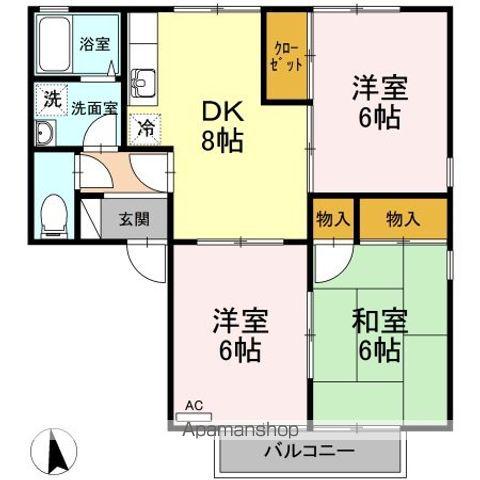 ハイカムール北久米(3DK/2階)の間取り写真