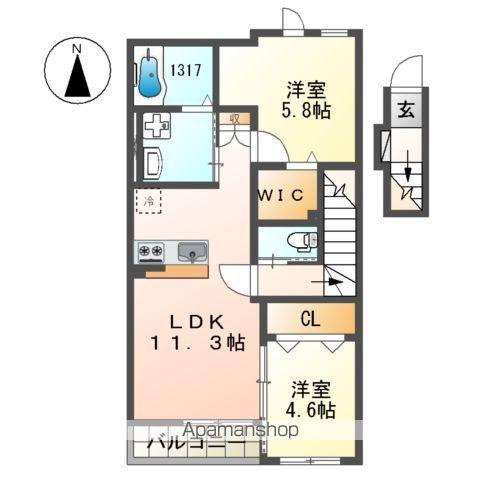 ルリアン(2LDK/2階)の間取り写真