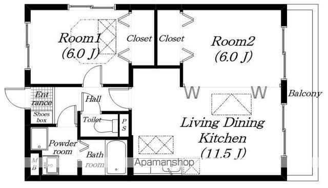 ルネスベルドミール(2LDK/3階)の間取り写真