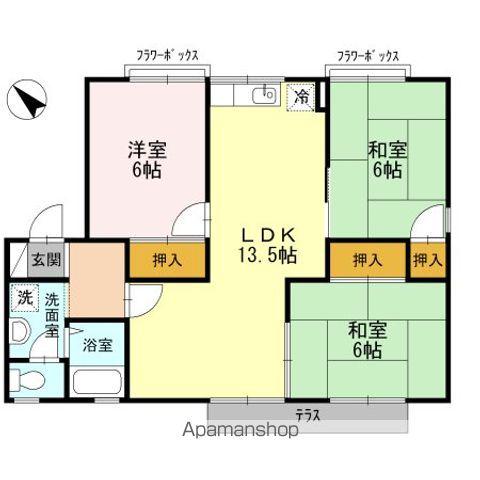 グリーンヒル白水B棟(3LDK/1階)の間取り写真