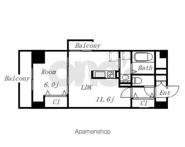 ノーブル徳川(1LDK/6階)の間取り写真