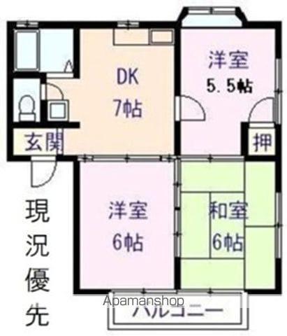 ローズキャッスルB棟(3DK/2階)の間取り写真