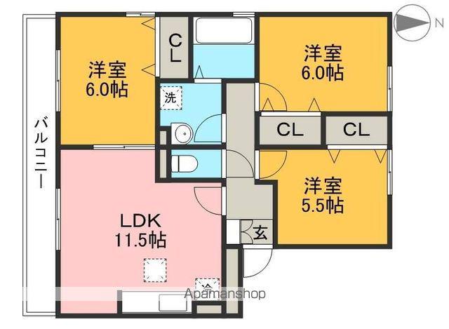 ディアコート札場A棟(3LDK/1階)の間取り写真