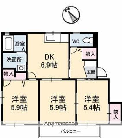 ハイツ楓 A棟(3DK/2階)の間取り写真