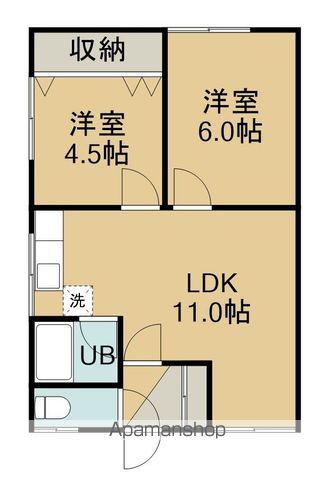 宇佐川アパート(2LDK/2階)の間取り写真