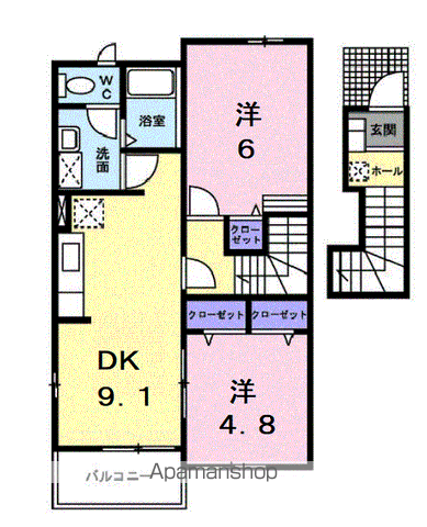 ヴィラ・ユニゾンD(2DK/2階)の間取り写真
