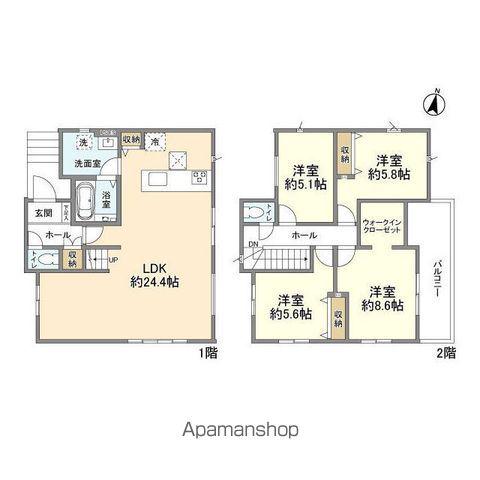 多摩モノレール 程久保駅 徒歩8分 2階建 築1年(4LDK)の間取り写真