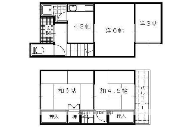 京都市東西線 石田駅(京都市営) 徒歩17分 2階建 築55年(4K)の間取り写真