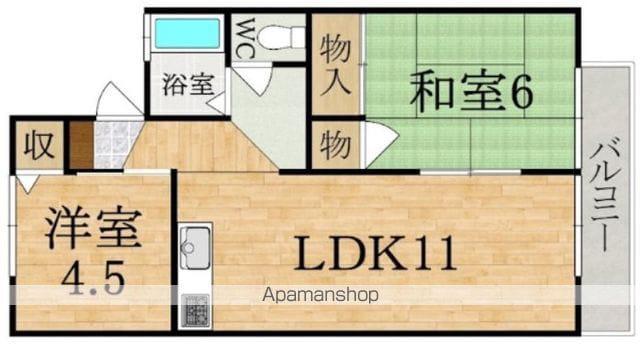 ジョイフル東生駒B棟(2LDK/1階)の間取り写真