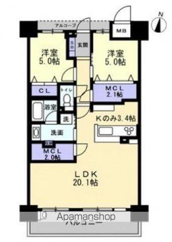 アルファスマート神辺Ⅲ(2LDK/3階)の間取り写真
