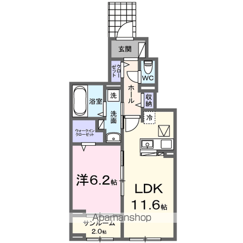 ノーススターガーデン(1LDK/1階)の間取り写真