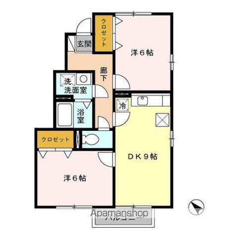 グリーンビレッジ・ピア A棟(2DK/1階)の間取り写真