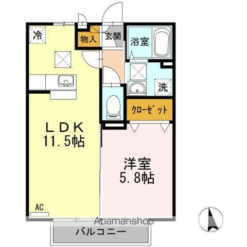 メルベーユ B棟(1LDK/1階)の間取り写真