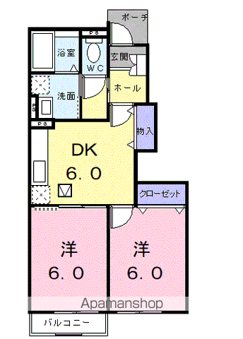 てぃーだ B(2DK/1階)の間取り写真