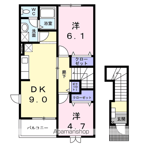 ソレイユコリーヌⅡ(2DK/2階)の間取り写真