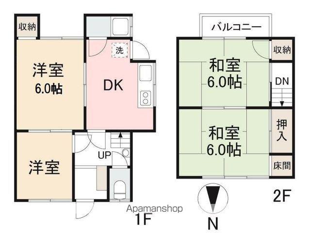 高松琴平電鉄琴平線 伏石駅 徒歩7分 2階建 築54年(4DK)の間取り写真