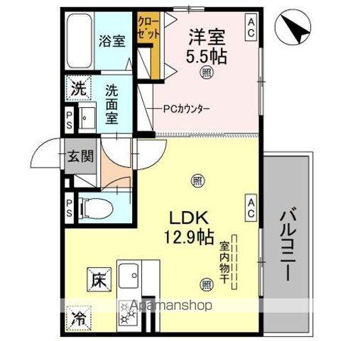 D-ROOM平井B棟(1LDK/1階)の間取り写真