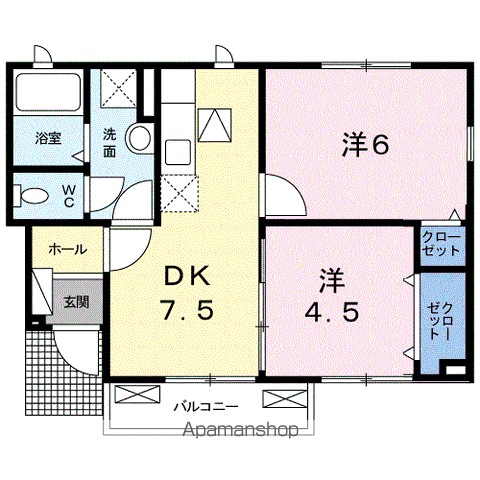 カサブランカ壱番館(2DK/1階)の間取り写真