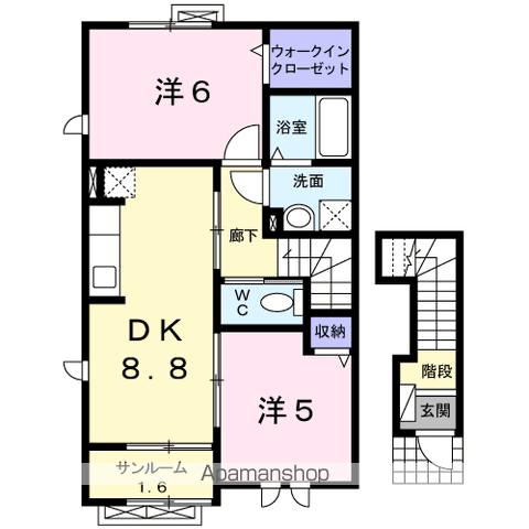 サナンドイースト B(2DK/2階)の間取り写真