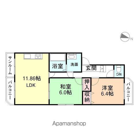 やかたマンション弐番館(2LDK/3階)の間取り写真