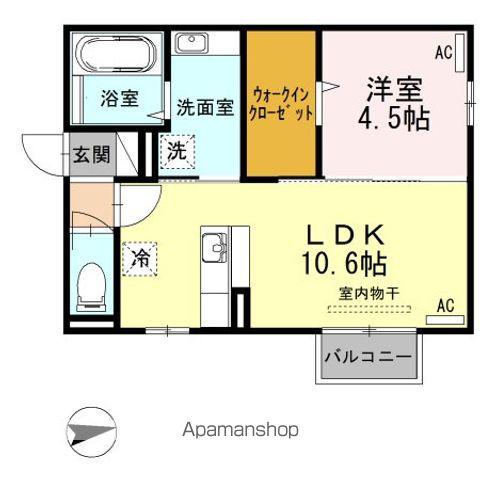 セジュールHAKUA S(1LDK/2階)の間取り写真