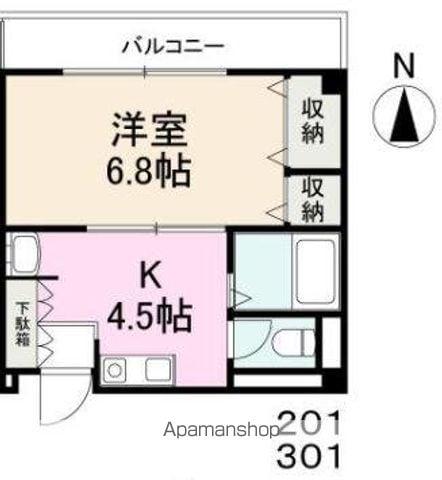 シャルル岡本(1K/2階)の間取り写真