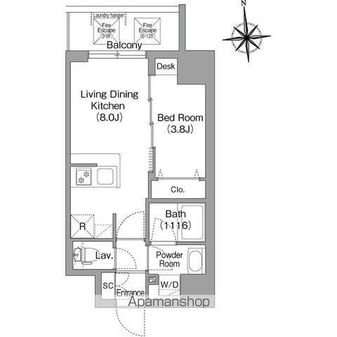 コンフォリア・リヴ桜川ソルテラス(1LDK/9階)の間取り写真