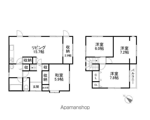近江鉄道本線 五箇荘駅 徒歩20分 2階建 築31年(4SLDK)の間取り写真