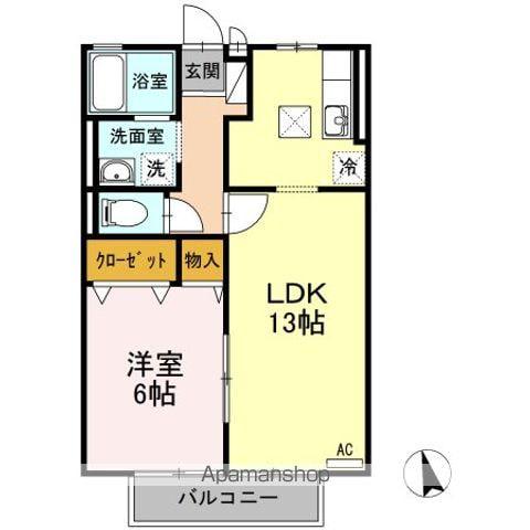 ローズハイツC棟(1LDK/1階)の間取り写真
