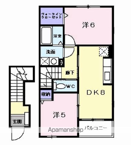 ソレアードカーサⅡ(2DK/2階)の間取り写真