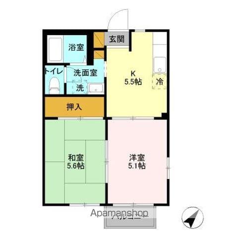 ソレイユ若葉 B棟(2K/2階)の間取り写真