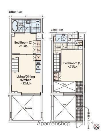 カスタリア初台Ⅱ (2LDK/1階)の間取り写真