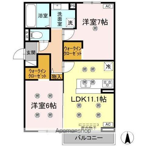 クランツ古川西A棟(2LDK/2階)の間取り写真