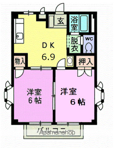 アローマ市川(2DK/2階)の間取り写真
